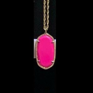 Kendra Scott Reid Gold Long Pendant Necklace in Hot Pink Magnesite